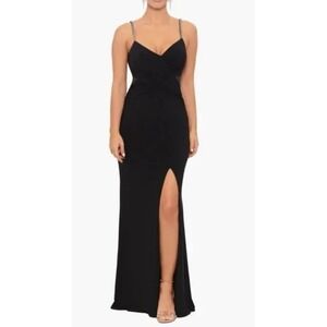 Xscape Black Beaded Straps Mesh Inset‎ Gown Size 10 $258 5298X